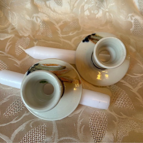 Vintage Studio Art Pottery Stoneware Candlestick Holders 3.75” Set Of 2 - Picture 10 of 11